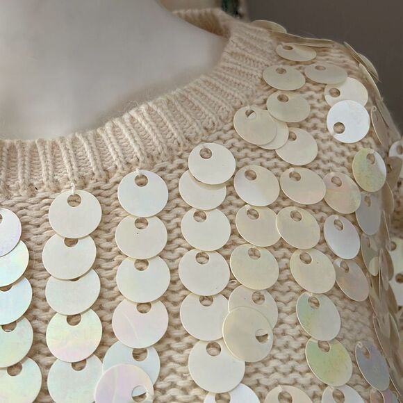 FaBE Vintage Sequin Sweater Baby Ballerina Cream Party Glam Retro  Angora Lambsw - Picture 3 of 8